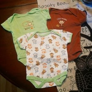 Lot of 3 Rene Rofe Baby Animal Short Sleeve Onesies 3-6M
